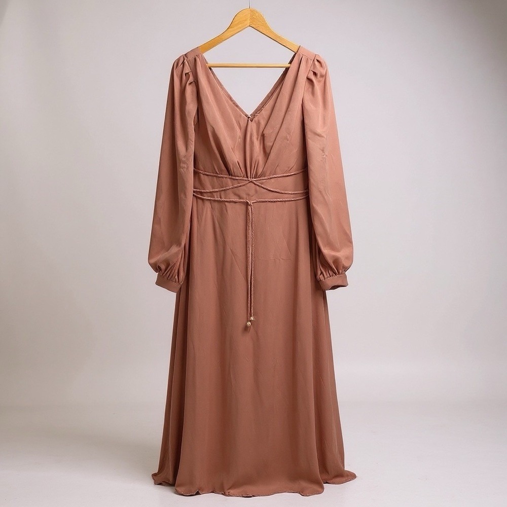 Azazie Sage Bridesmaid Dress LS Sz A14 Vintage Mauve A-Line Chiffon Floor Length